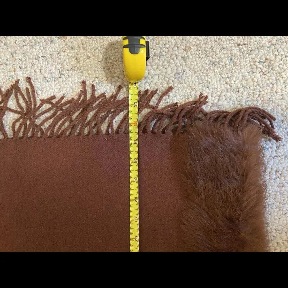 Blue Pacific Wool‎ Viscose Blend Brown Scarf w/Squirrel Fur Feels Like Cashmere